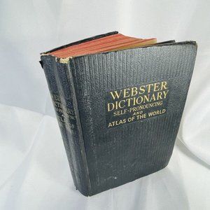 Webster's Dictionary Self-Pronouncing And Atlas The Of World Antique HC Book